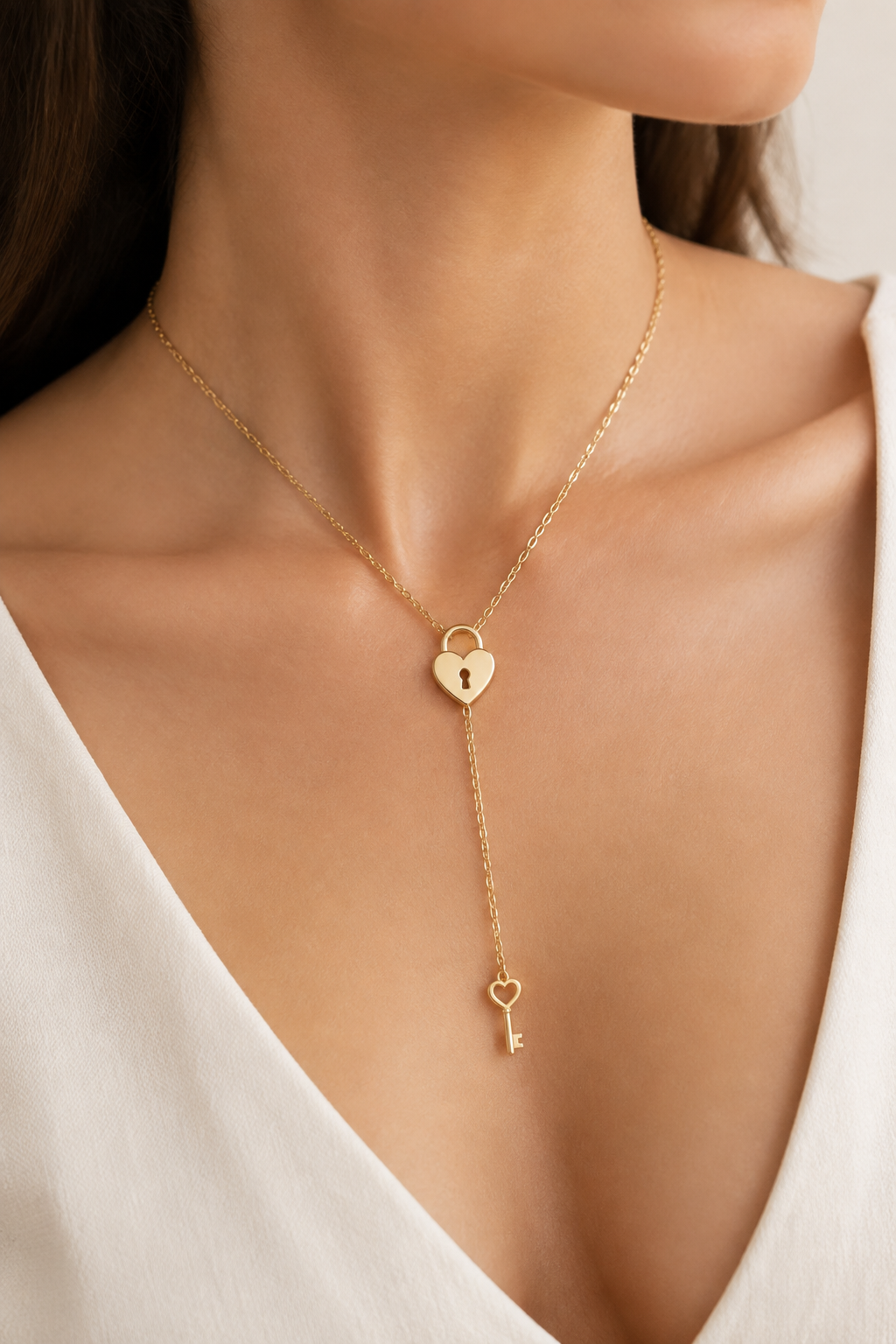 Heart Lock Lariat Chain Necklace
